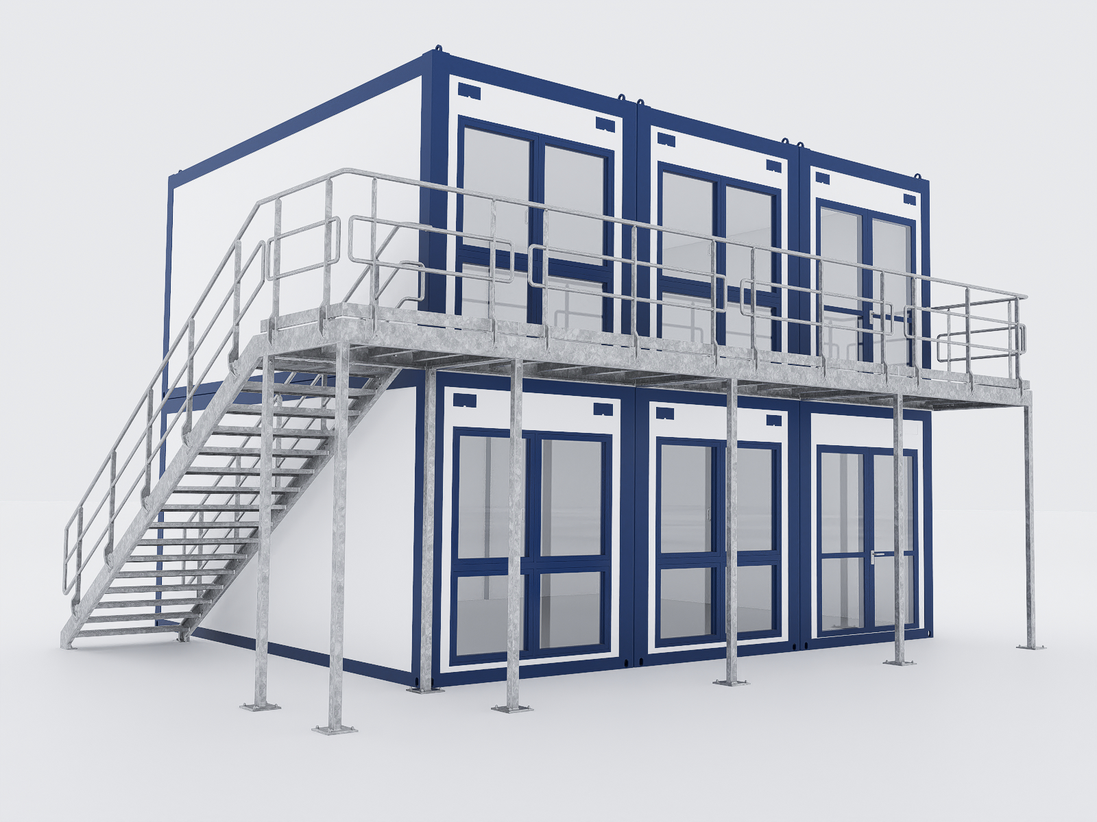 Industrie- und Containertreppenanlagen sowie Leiteranlagen für Container – modulare Treppen, Podestsysteme und Sicherheitsleitern aus feuerverzinktem Stahl